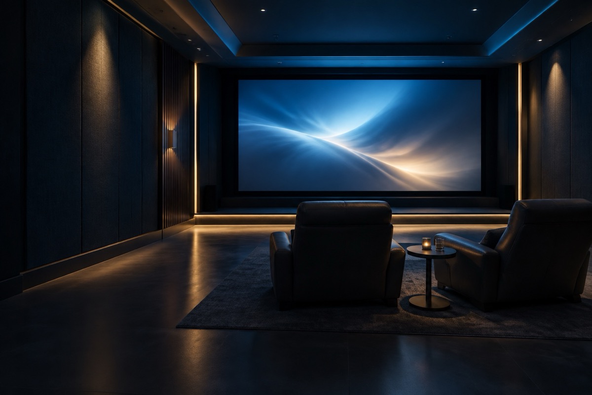 A comfortable home theater ready for movie night