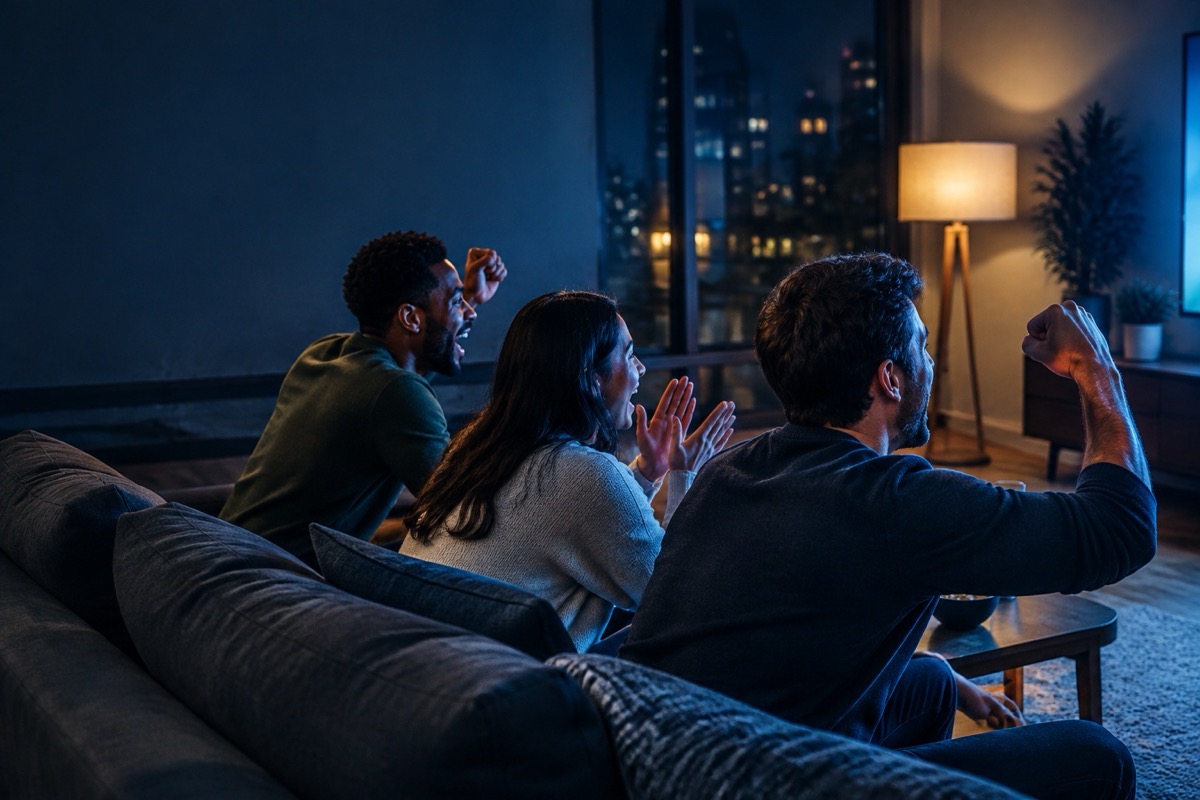 Friends enjoying a live game together at home